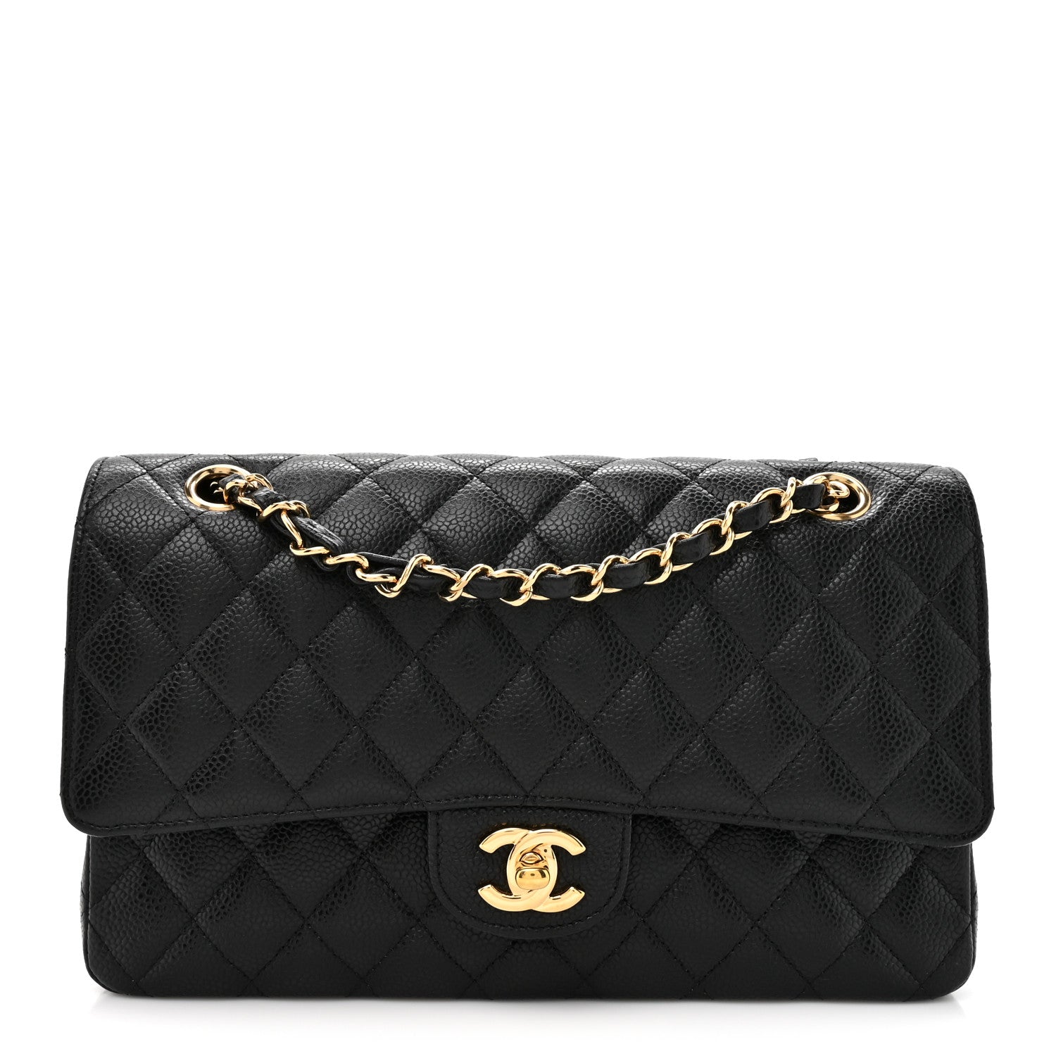 Caviar Quilted Medium Double Flap Black