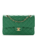 Caviar Quilted Small Double Flap Green