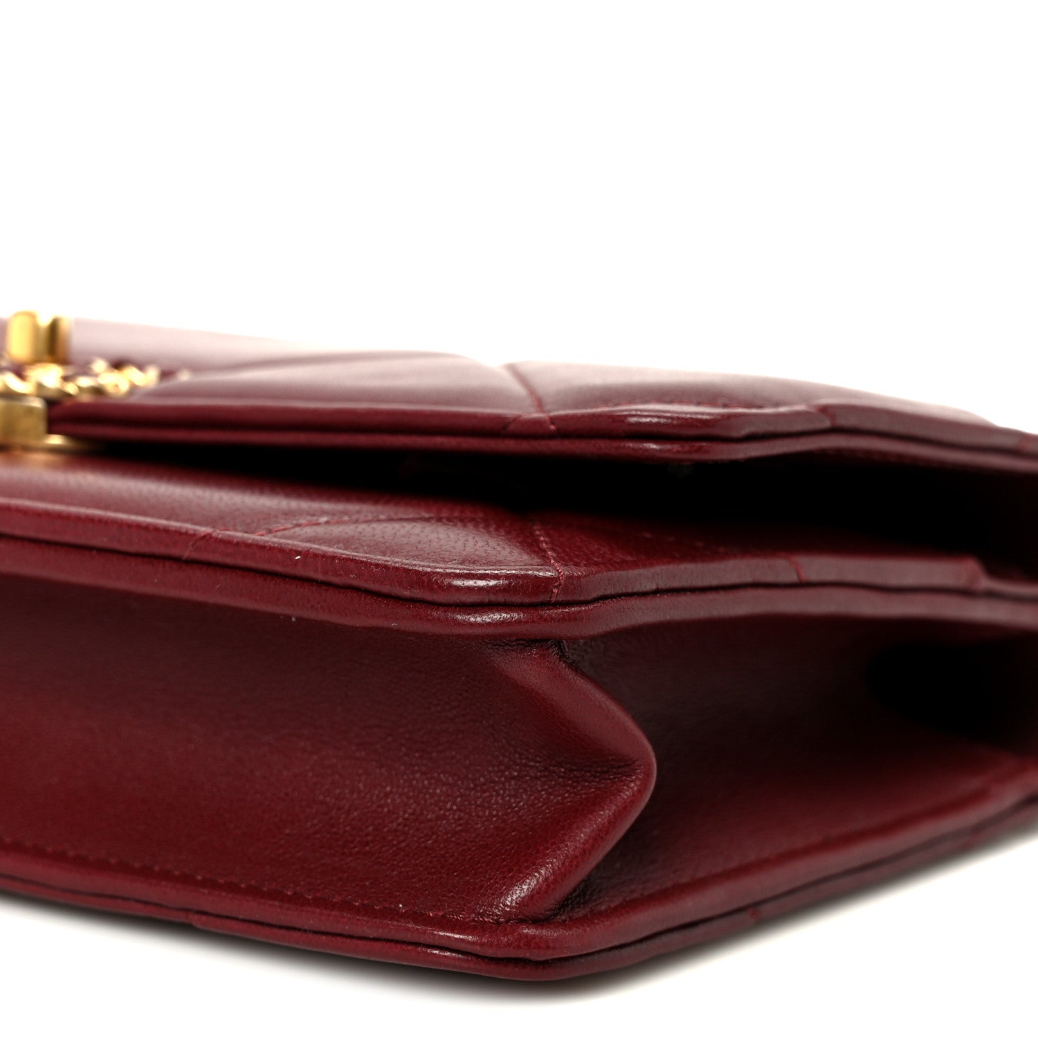 Lambskin Quilted Chanel 19 Wallet On Chain WOC Burgundy