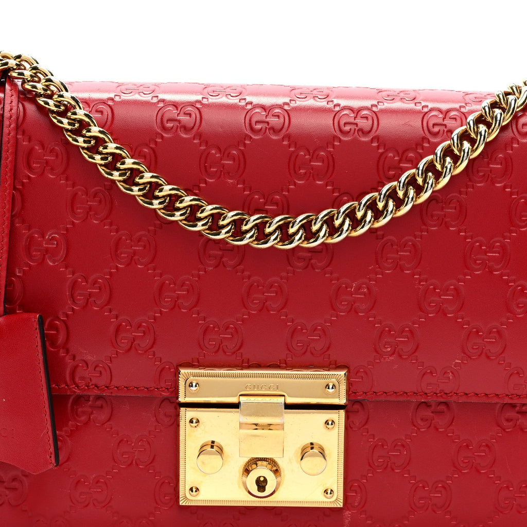 Guccissima Medium Padlock Shoulder Bag Hibiscus Red