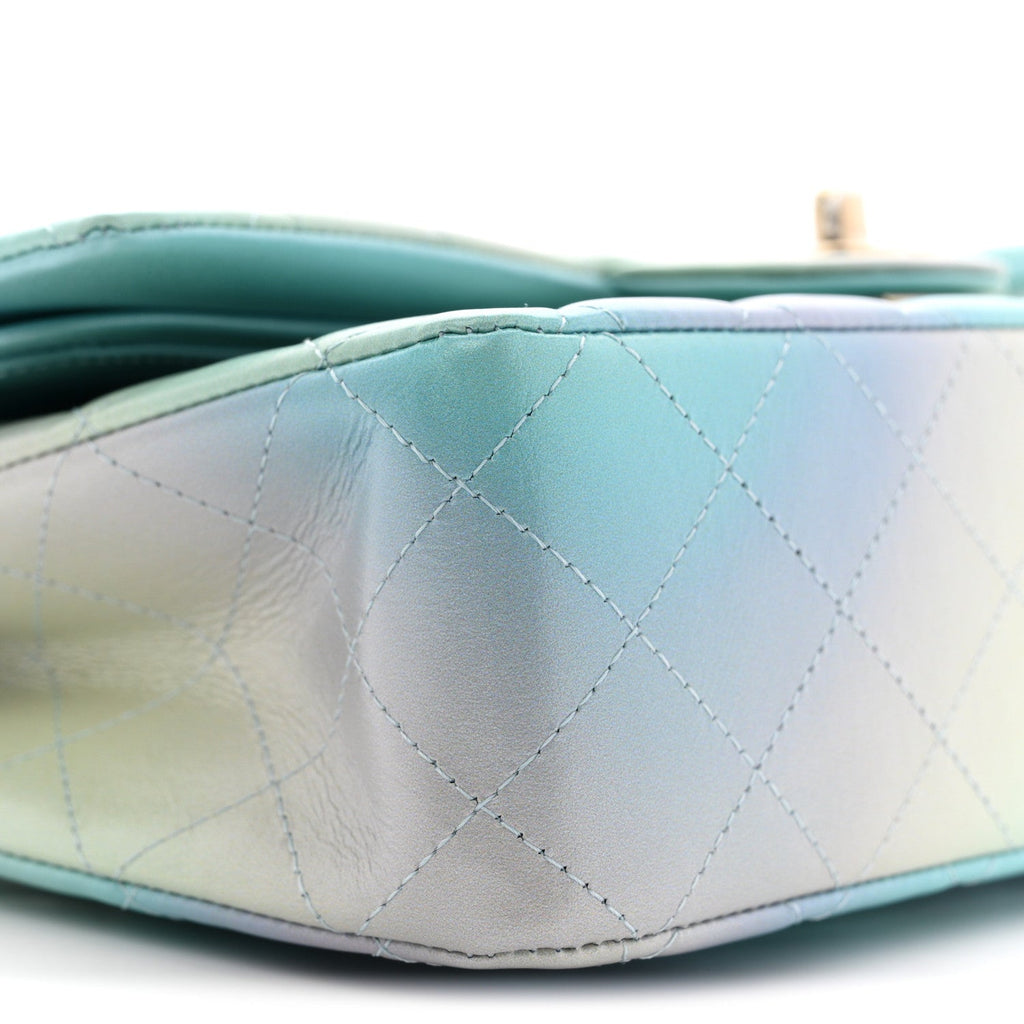 Lambskin Quilted Tie Dye Ombre Medium Double Flap Blue Multicolor