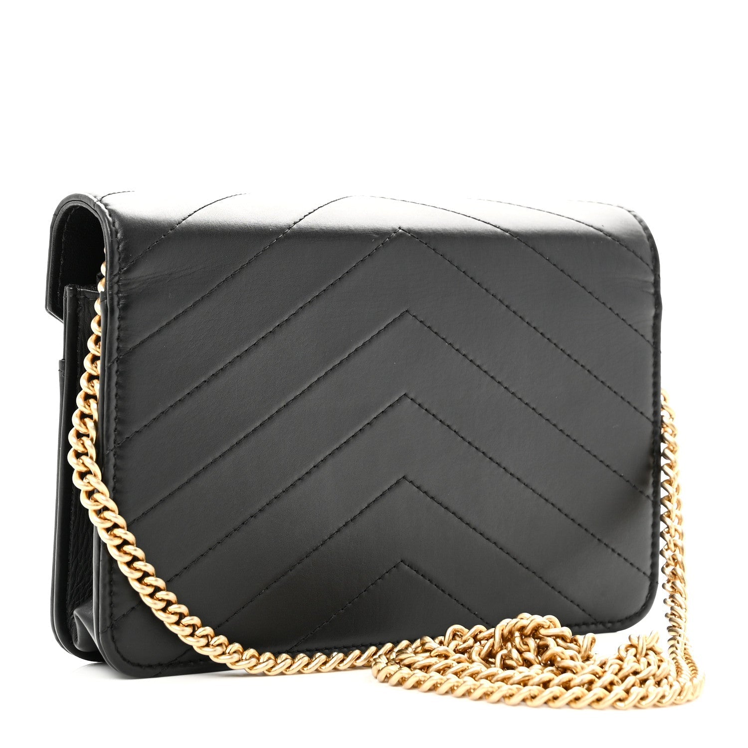 Calfskin Elaphe Double Chevron Mini Wallet On Chain WOC Black