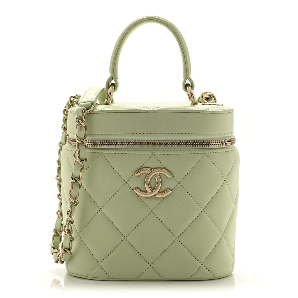 Lambskin Quilted Trendy Vanity Case Sea Green
