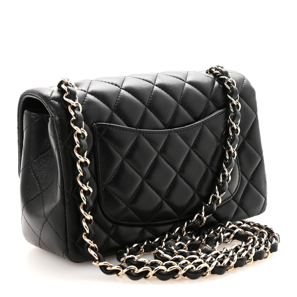 Lambskin Quilted Mini Rectangular Flap Black