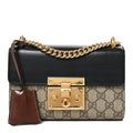GG Supreme Monogram Calfskin Small Padlock Shoulder Bag Beige Black Cuir
