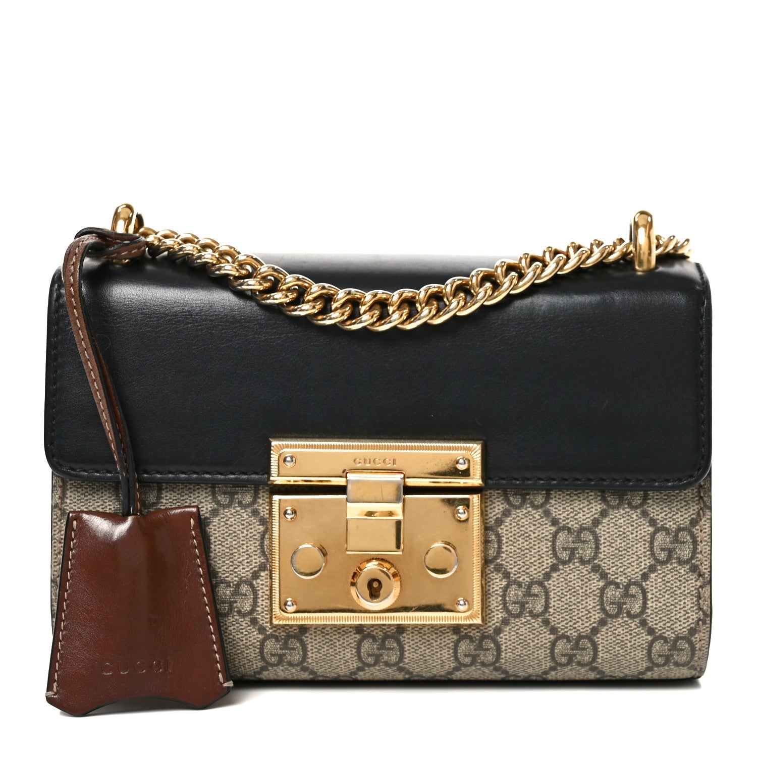 GG Supreme Monogram Calfskin Small Padlock Shoulder Bag Beige Black Cuir