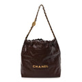 Shiny Calfskin Quilted Small Chanel 22 Dark Brown