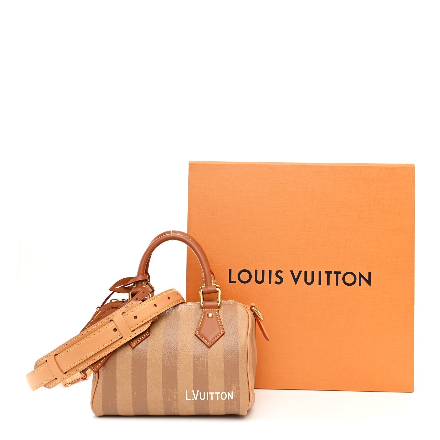 Calfskin Washed Stripes Speedy P9 Bandouliere 20 Camel