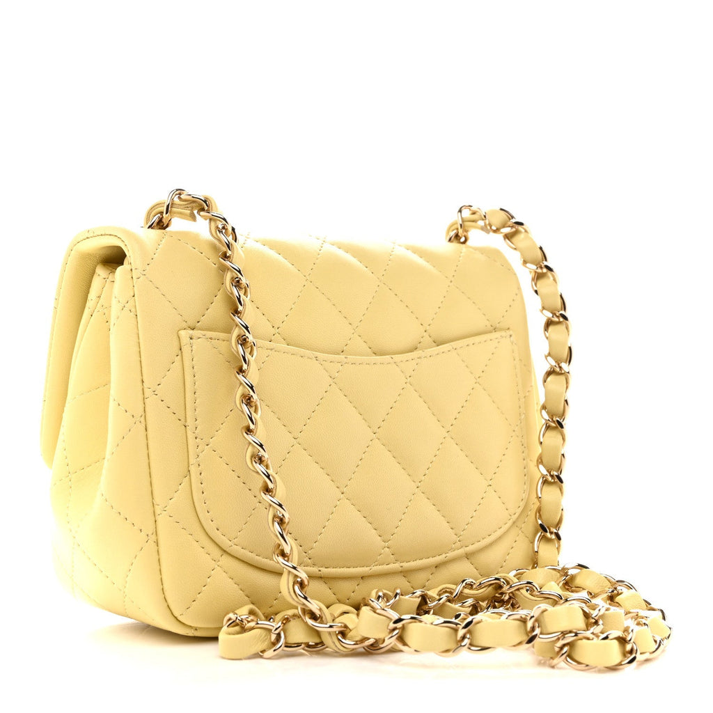 Lambskin Quilted Mini Square Flap Light Yellow