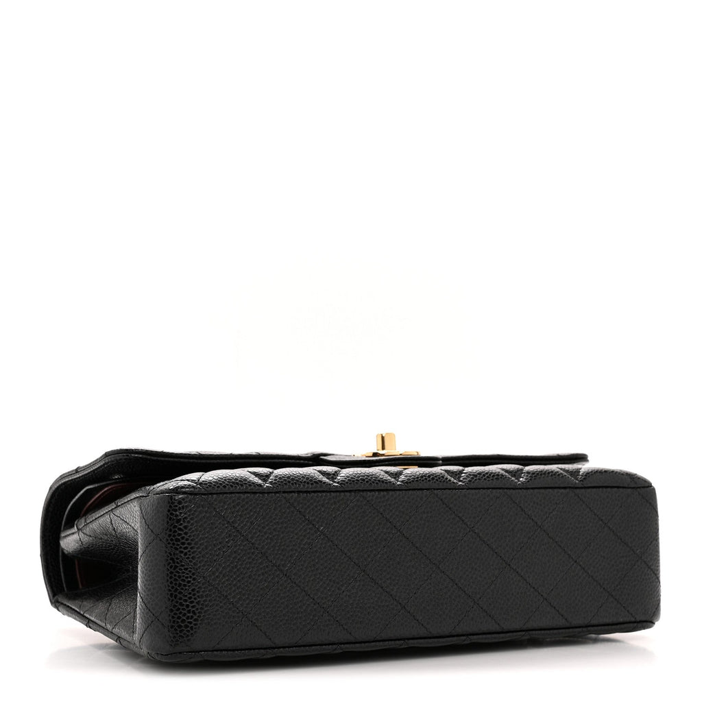 Caviar Quilted Medium Double Flap Black
