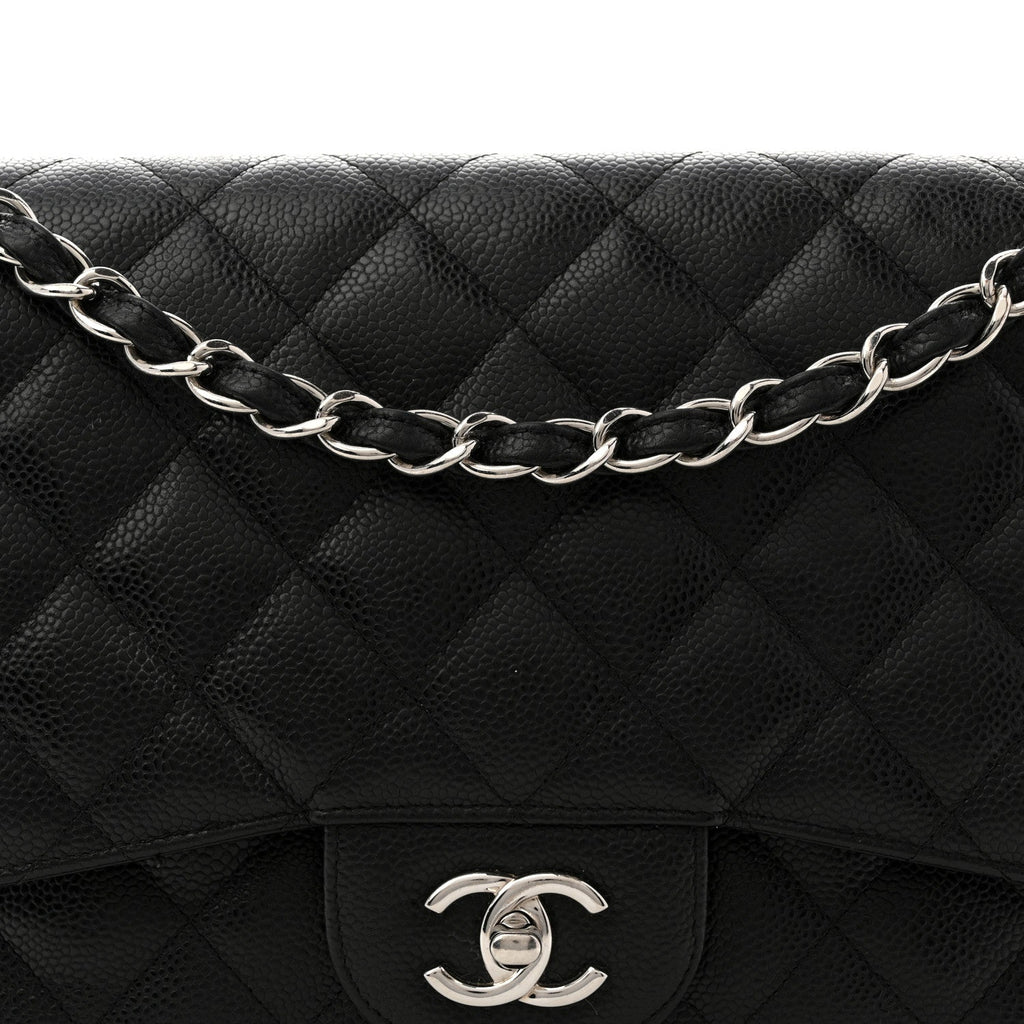 Caviar Quilted Jumbo Double Flap Black