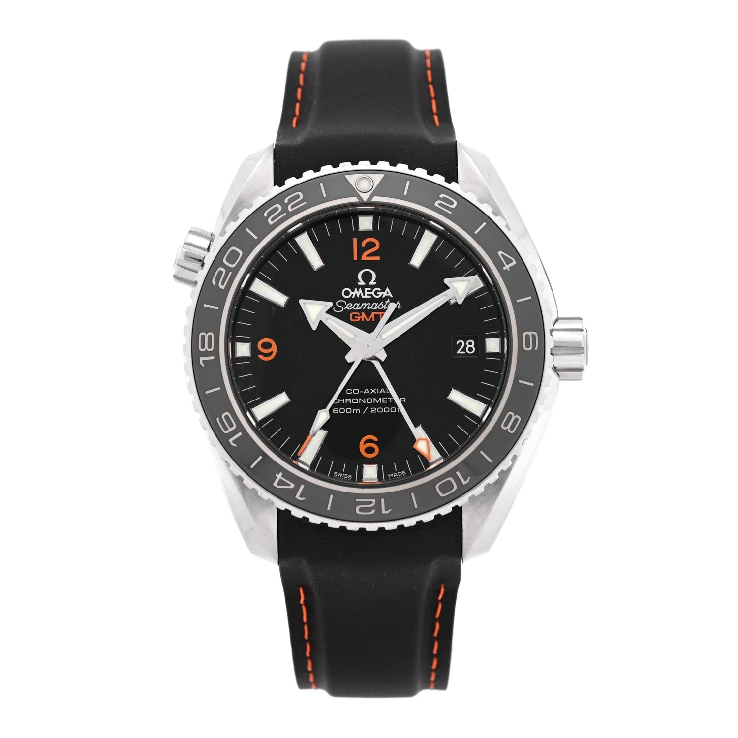 Stainless Steel Calfskin 43mm Seamaster Planet Ocean GMT Co-Axial Chronometer Automatic Watch Black 232.32.44.22.01.002