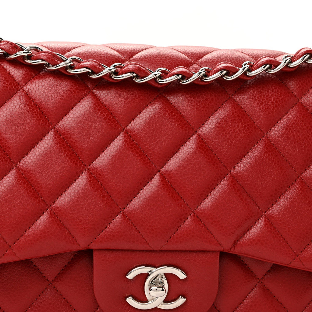 Caviar Quilted Jumbo Double Flap Dark Red