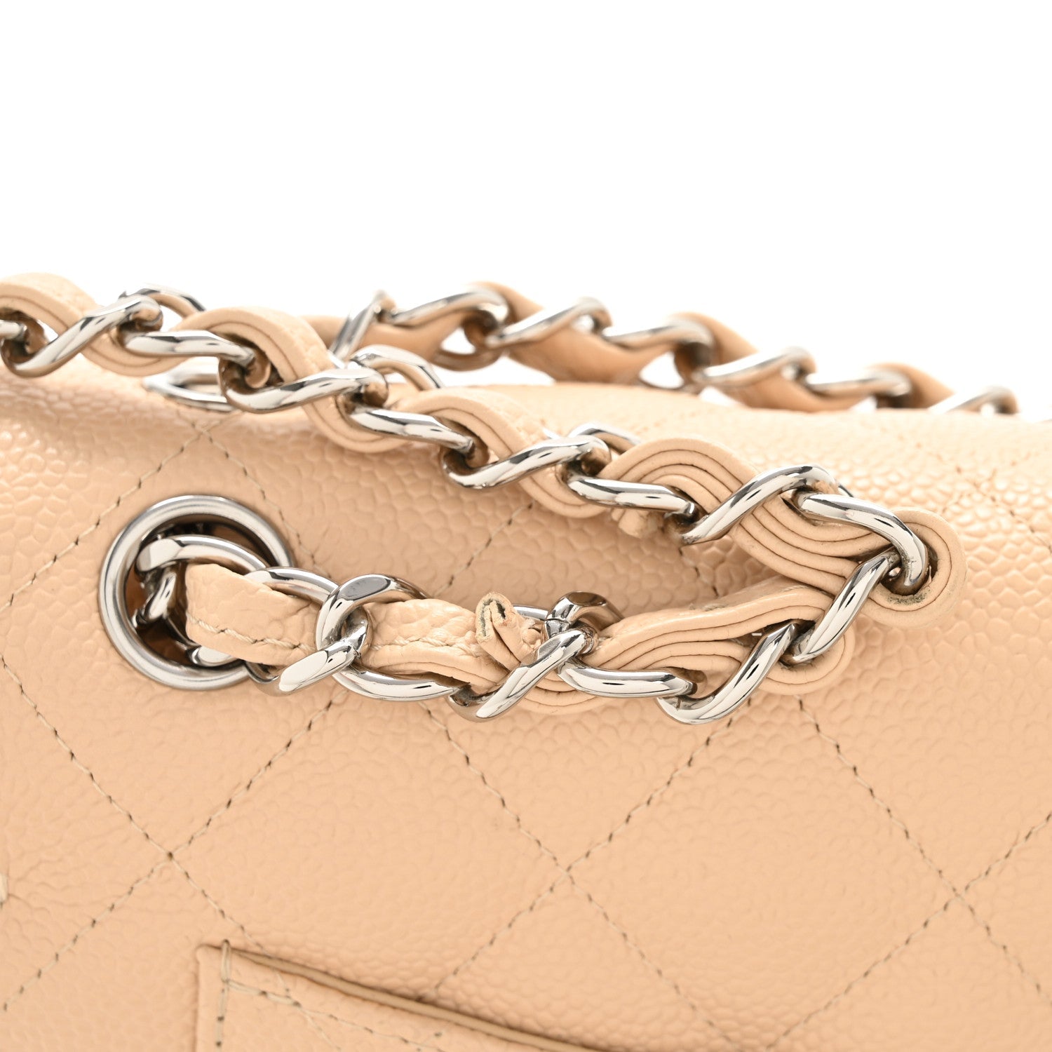Caviar Quilted Jumbo Double Flap Beige Clair
