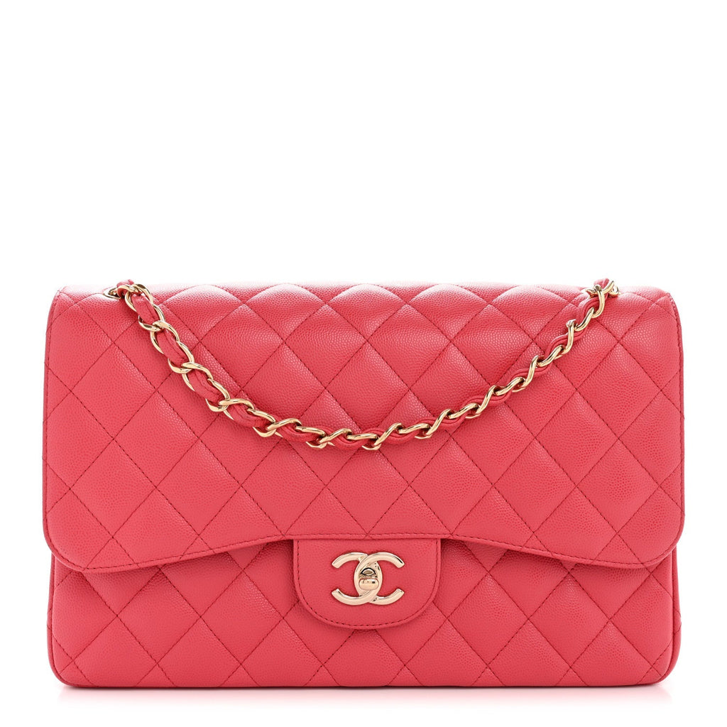Caviar Quilted Jumbo Double Flap Dark Pink