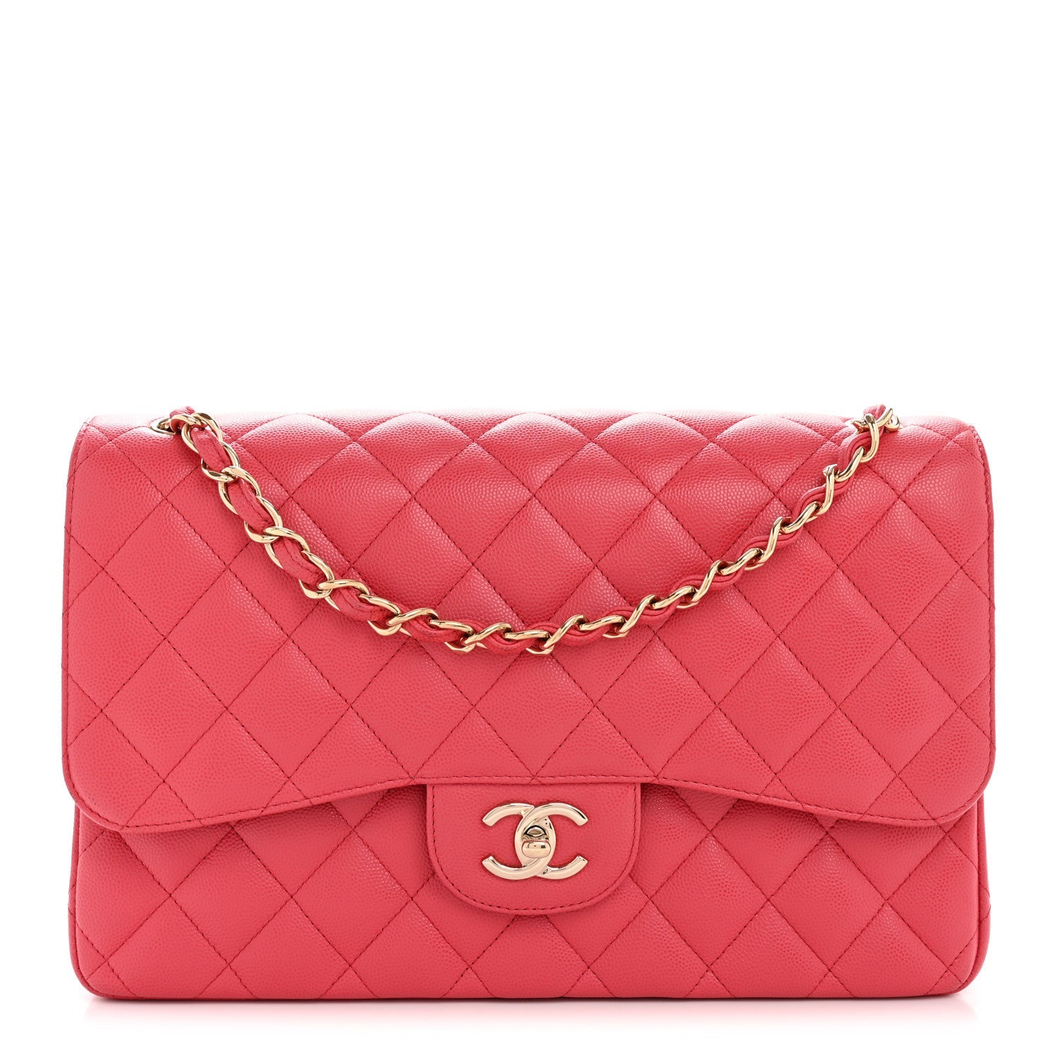 Caviar Quilted Jumbo Double Flap Dark Pink