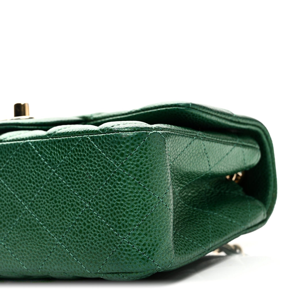 Metallic Caviar Quilted Mini Rectangular Flap Green