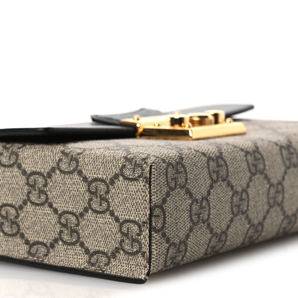 GG Supreme Monogram Calfskin Mini Padlock Top Handle Shoulder Bag Beige Black Cuir
