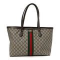 GG Supreme Monogram Textured Calfskin Web Medium Ophidia Shopping Tote Beige Ebony New Acero