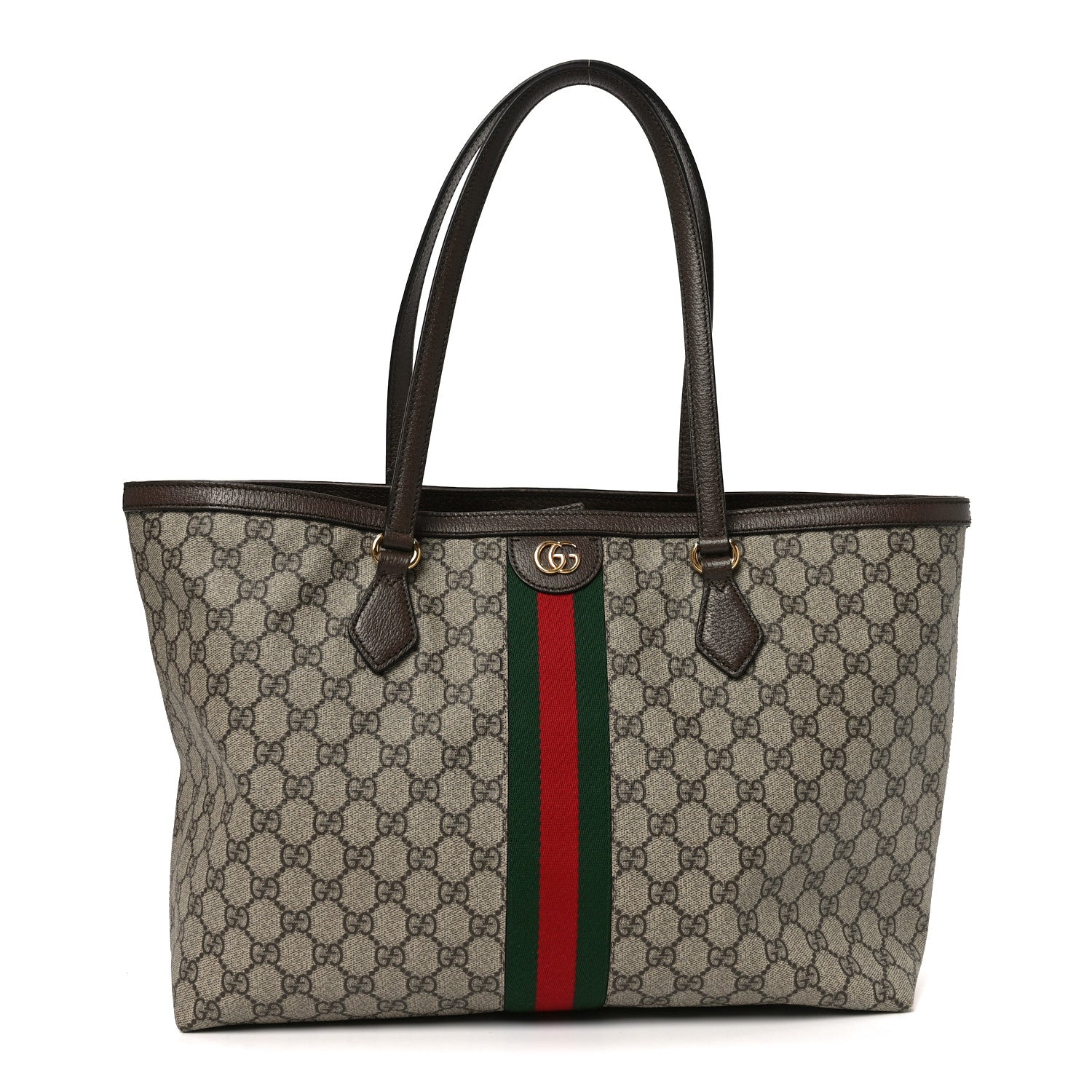 GG Supreme Monogram Textured Calfskin Web Medium Ophidia Shopping Tote Beige Ebony New Acero