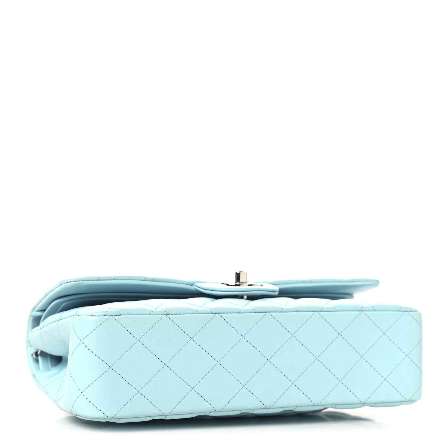 Lambskin Quilted Medium Double Flap Light Blue