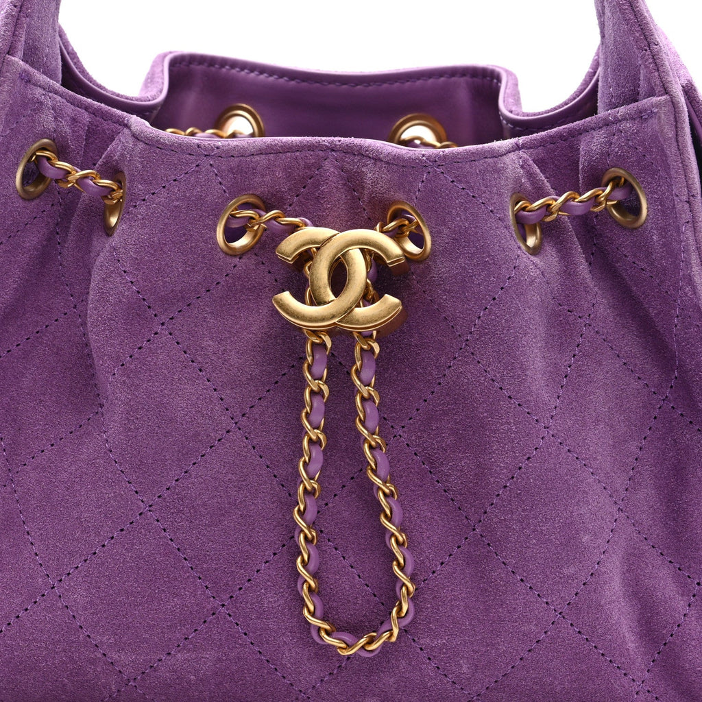 Suede Quilted Mini Chanel 25 Handbag Purple