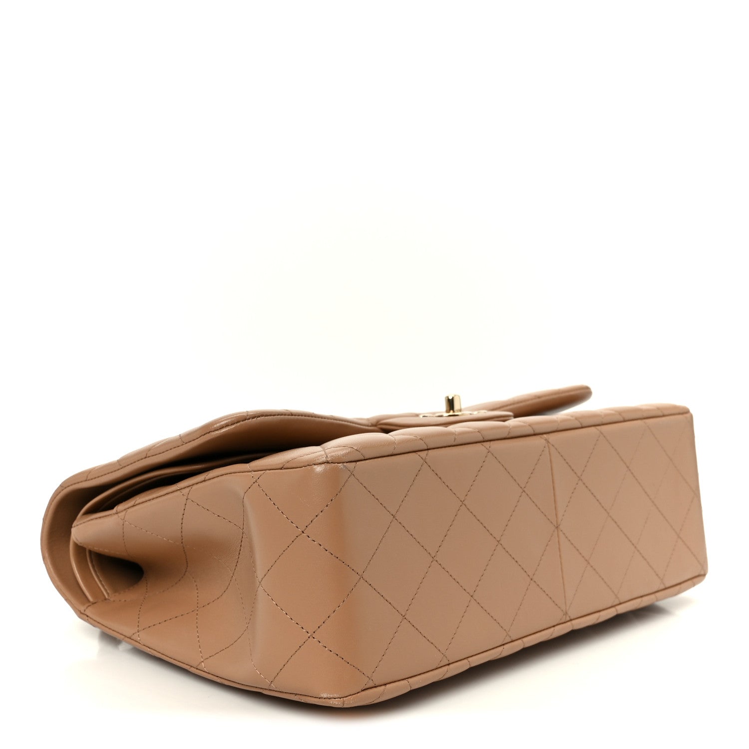 Lambskin Quilted Jumbo Double Flap Dark Beige