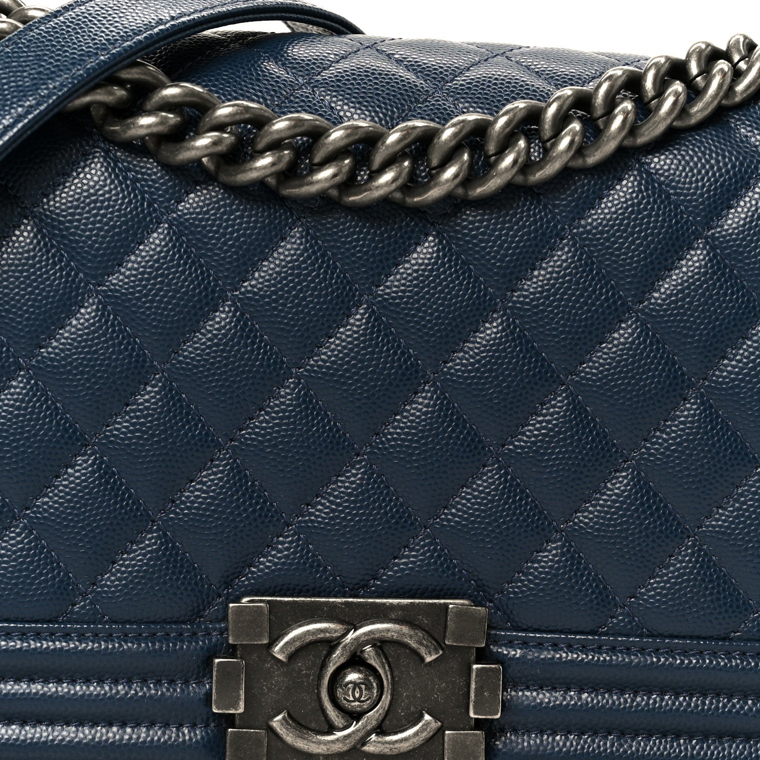 Caviar Quilted Medium Boy Flap Dark Navy Blue