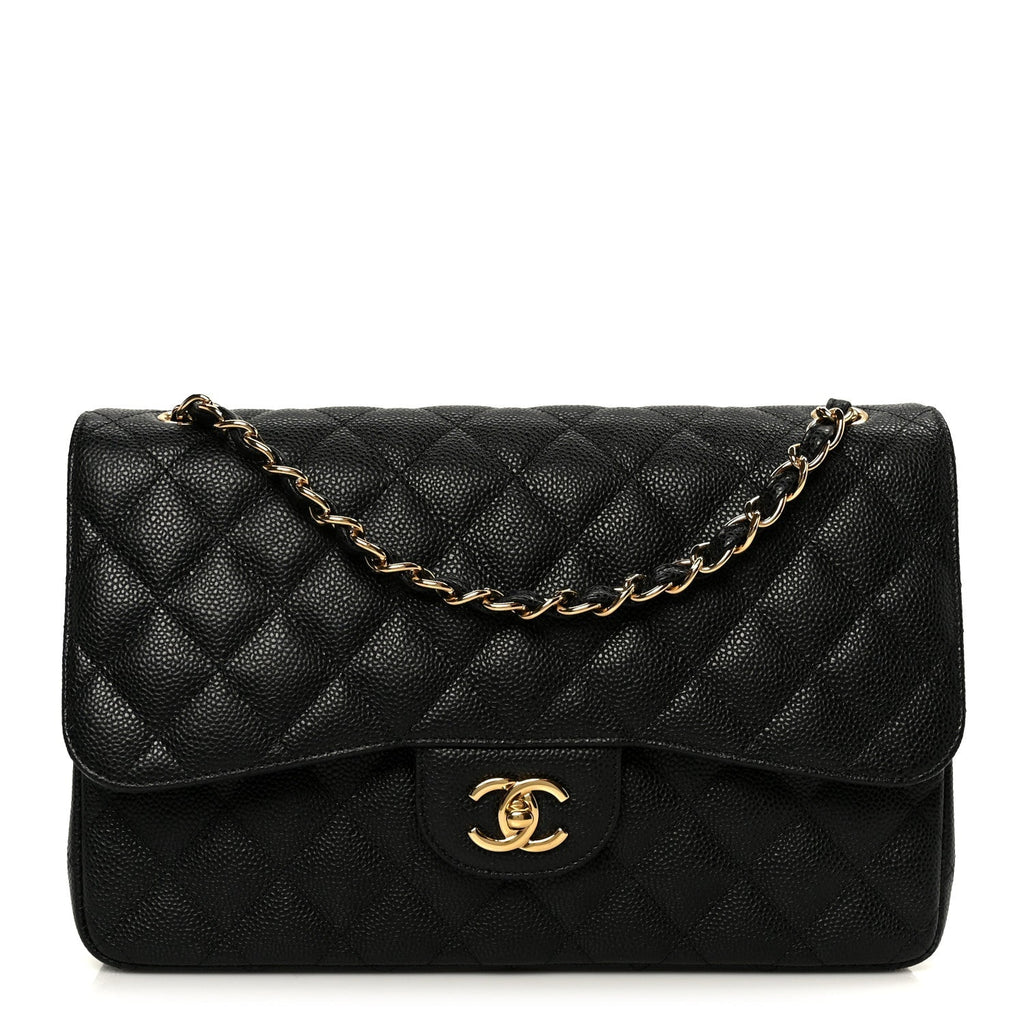 Caviar Quilted Jumbo Double Flap Black