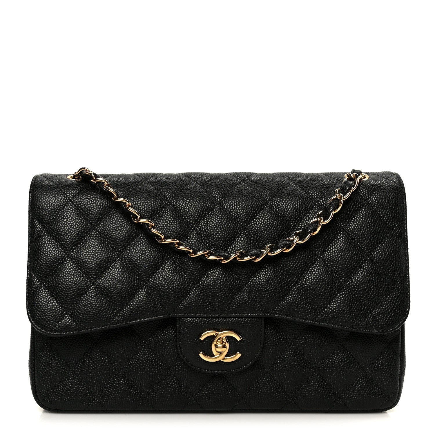 Caviar Quilted Jumbo Double Flap Black
