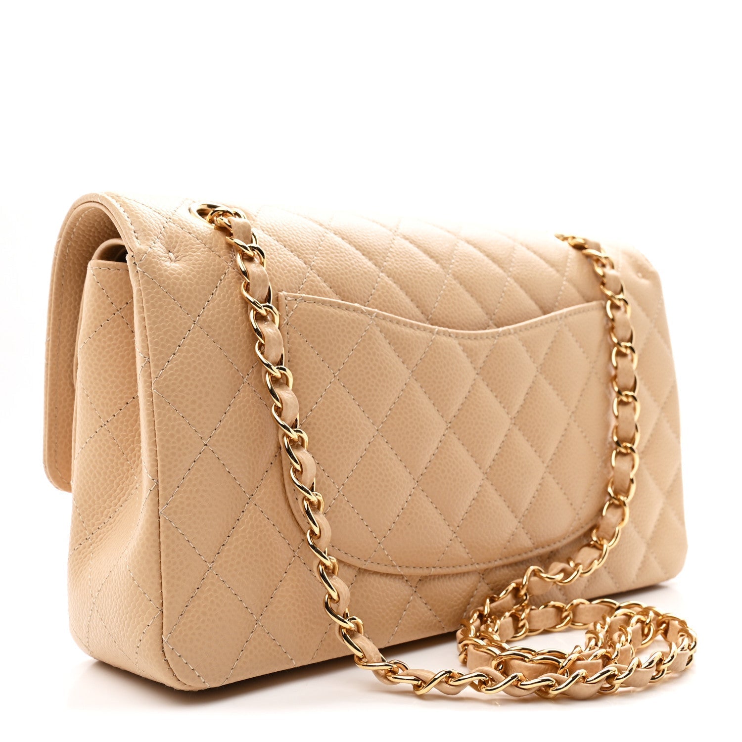 Caviar Quilted Medium Double Flap Beige
