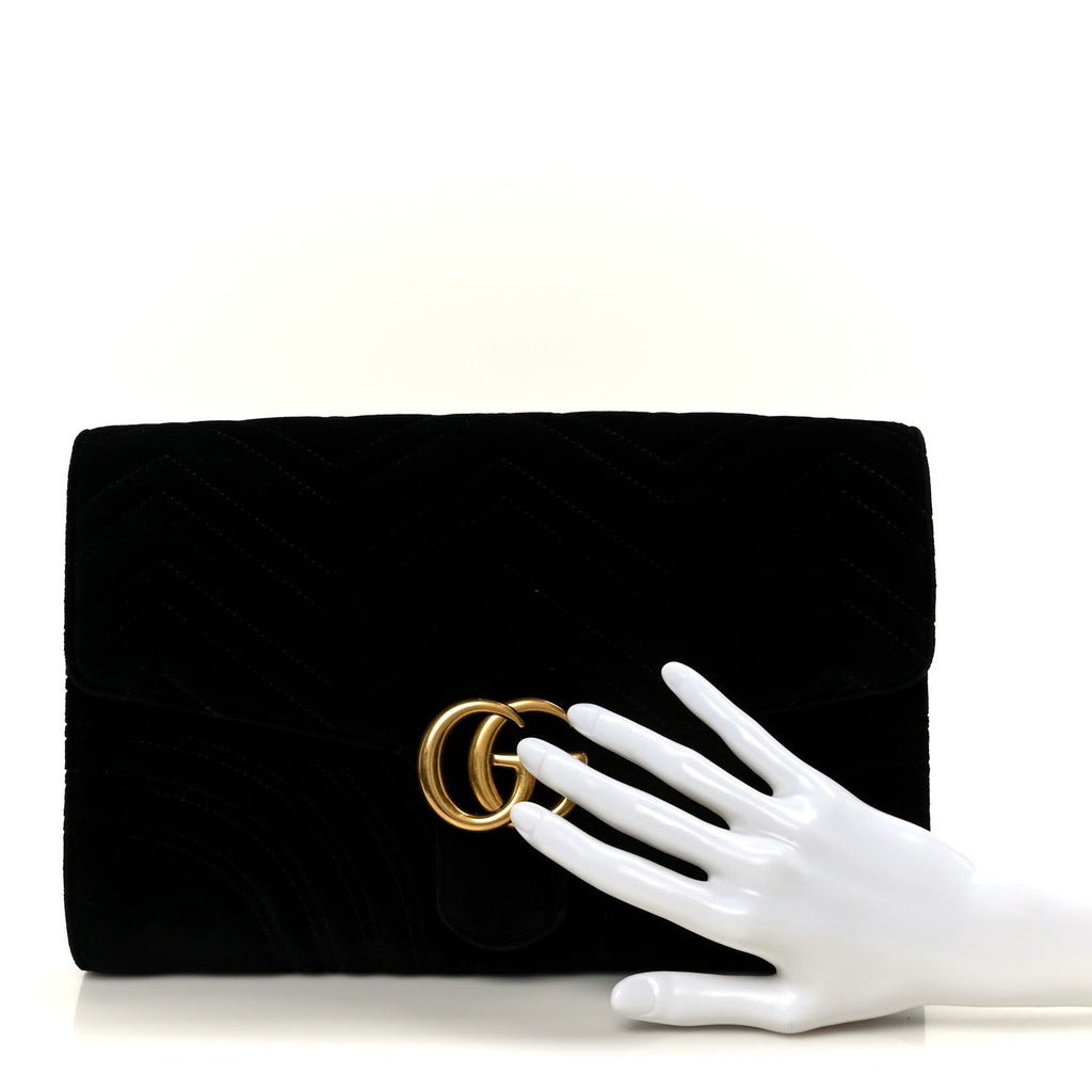 Velvet Matelasse GG Marmont Clutch Black