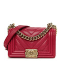 Lambskin Chevron Quilted Small Boy Flap Dark Pink