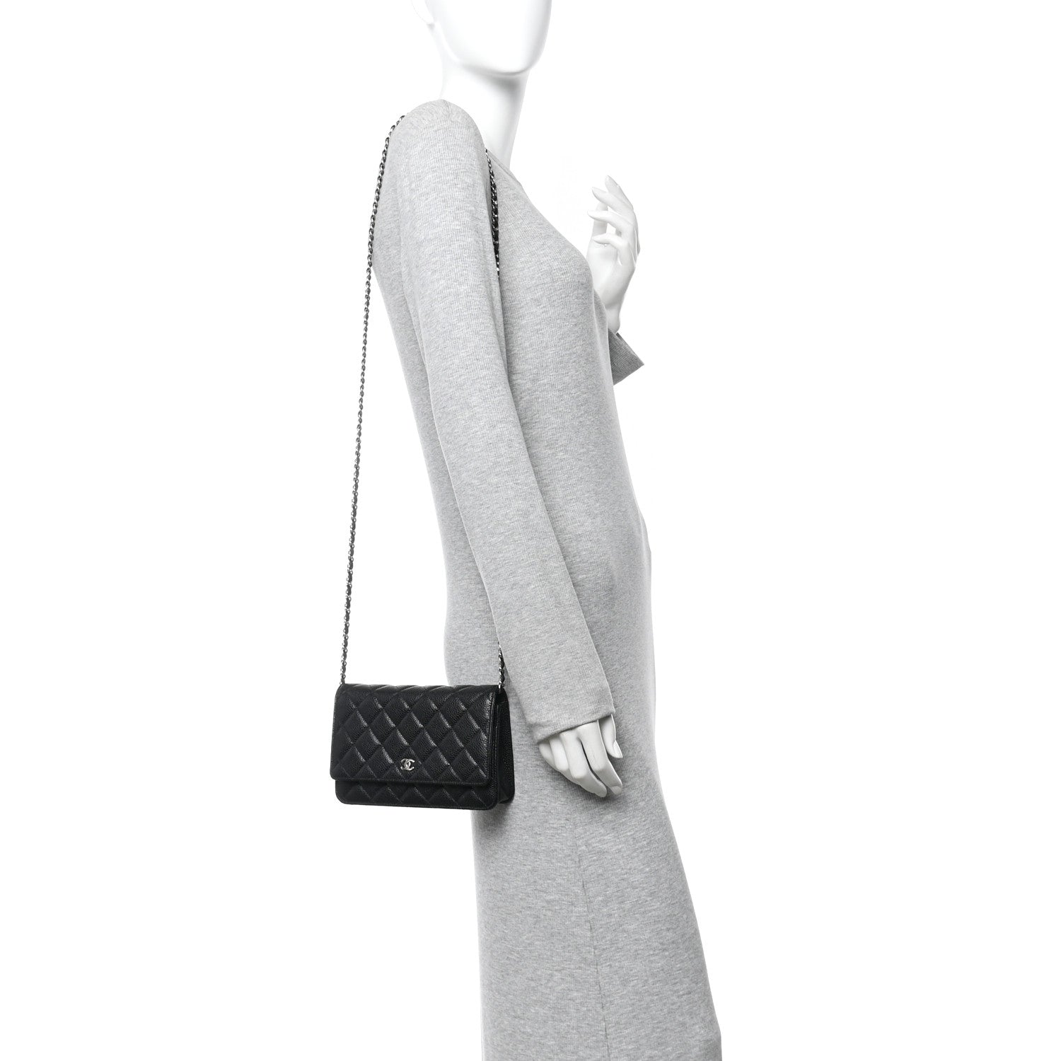 Caviar Quilted Wallet on Chain WOC Black