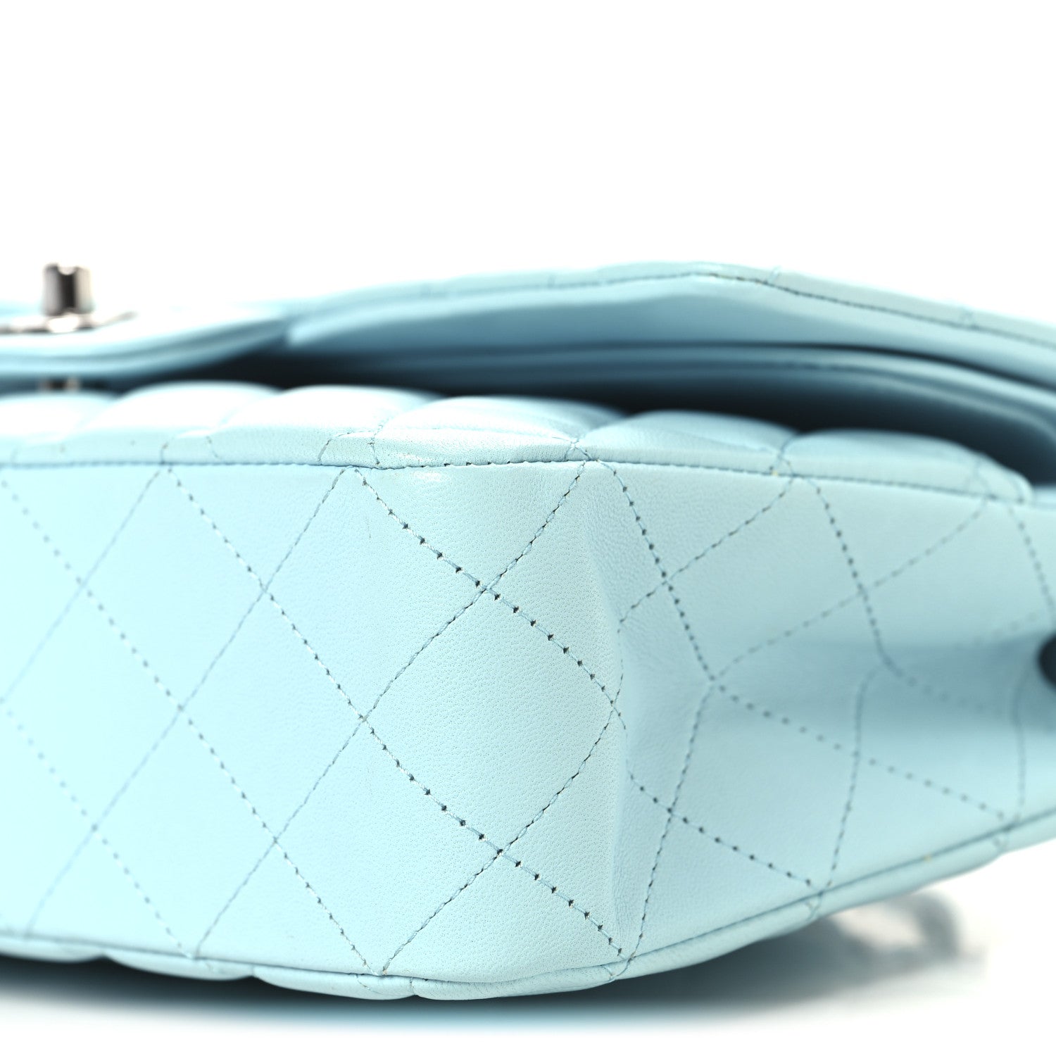 Lambskin Quilted Medium Double Flap Light Blue