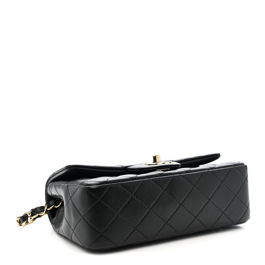 Lambskin Quilted Mini Rectangular Flap Black