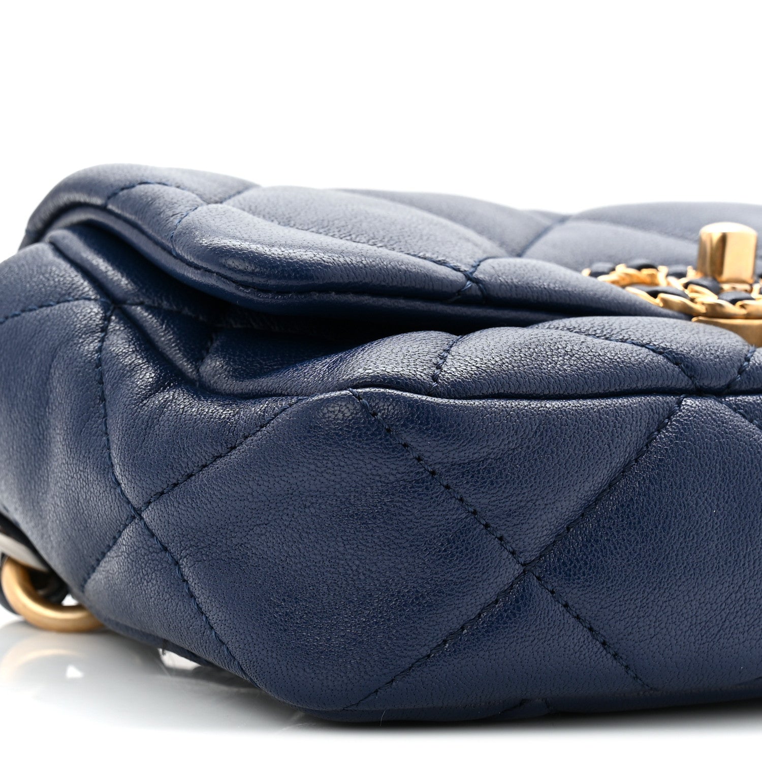 Goatskin Quilted Chanel 19 Waist Bag Dark Blue