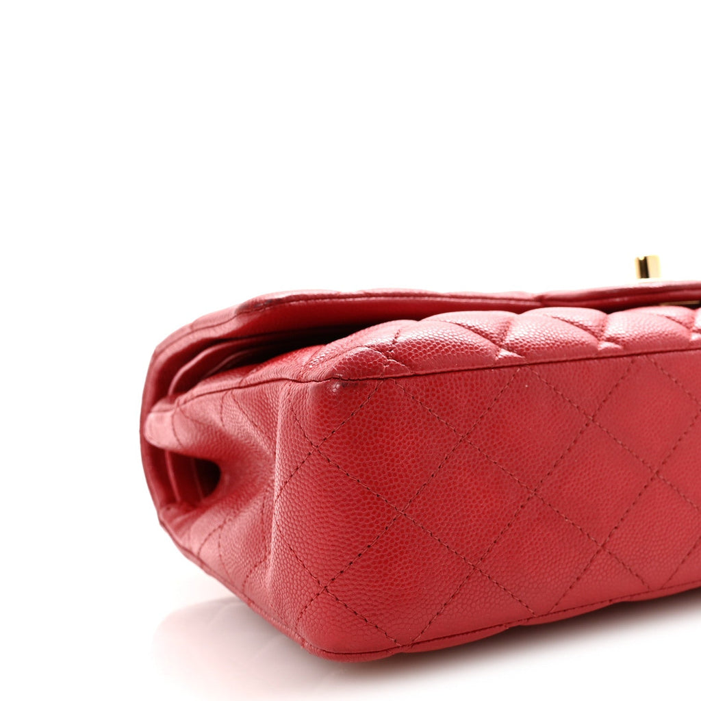 Caviar Quilted Medium Double Flap Red