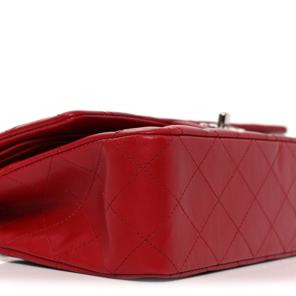 Lambskin Quilted Medium Double Flap Red