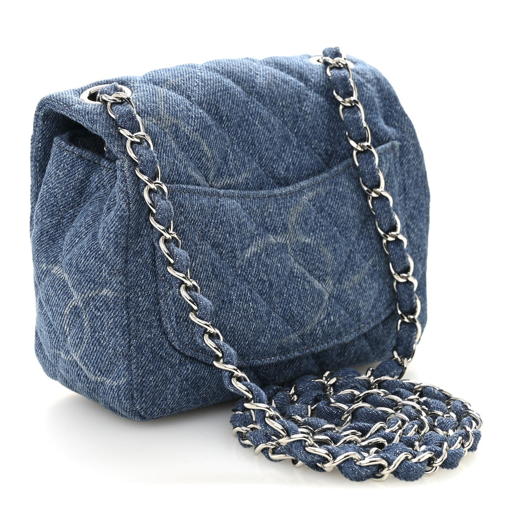 Denim CC Quilted Mini Square Flap Blue