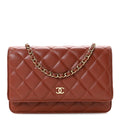 Lambskin Quilted Wallet On Chain WOC Brown