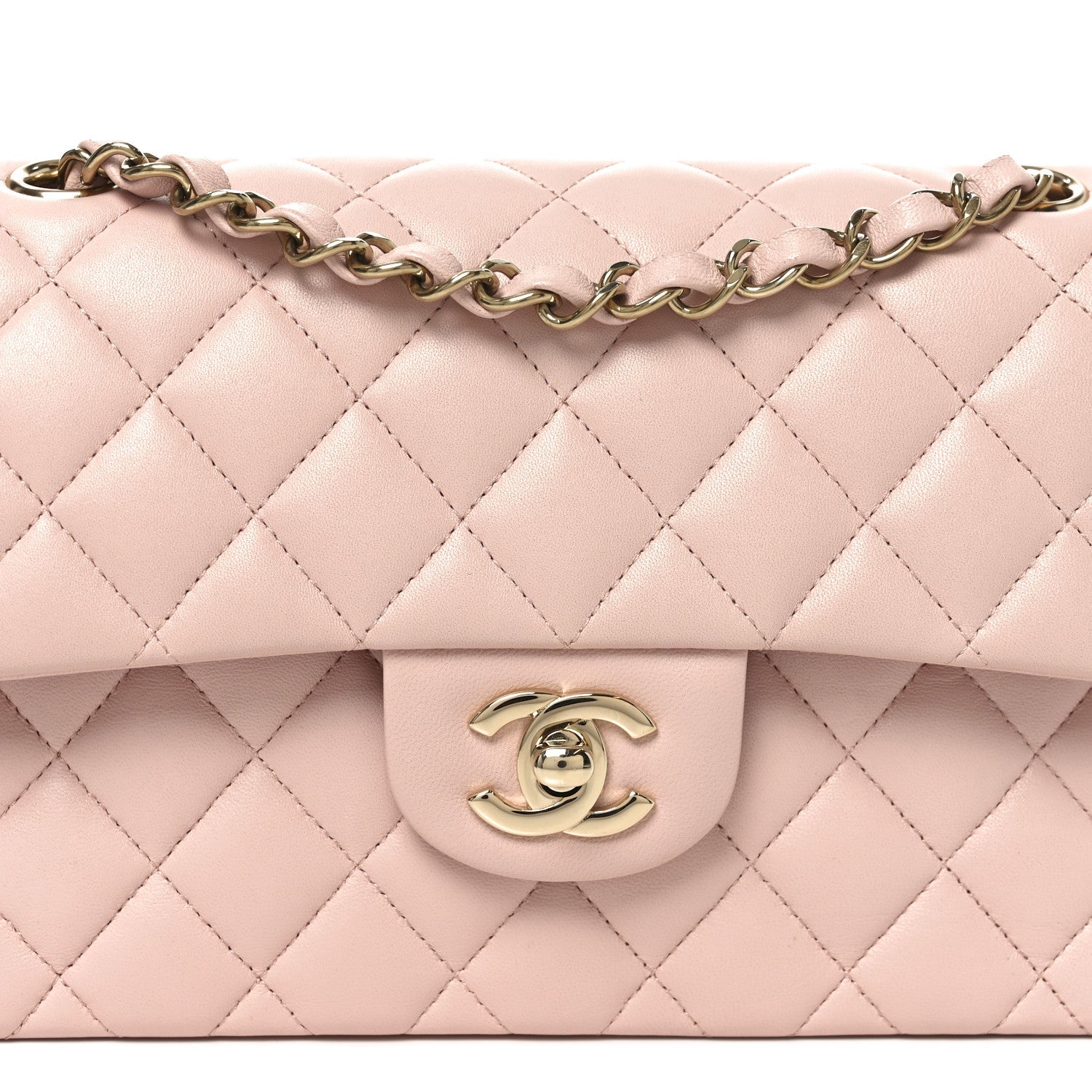 Lambskin Quilted Small Double Flap Light Pink