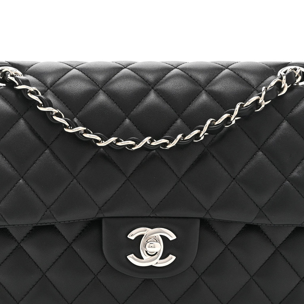 Lambskin Quilted Medium Double Flap Black