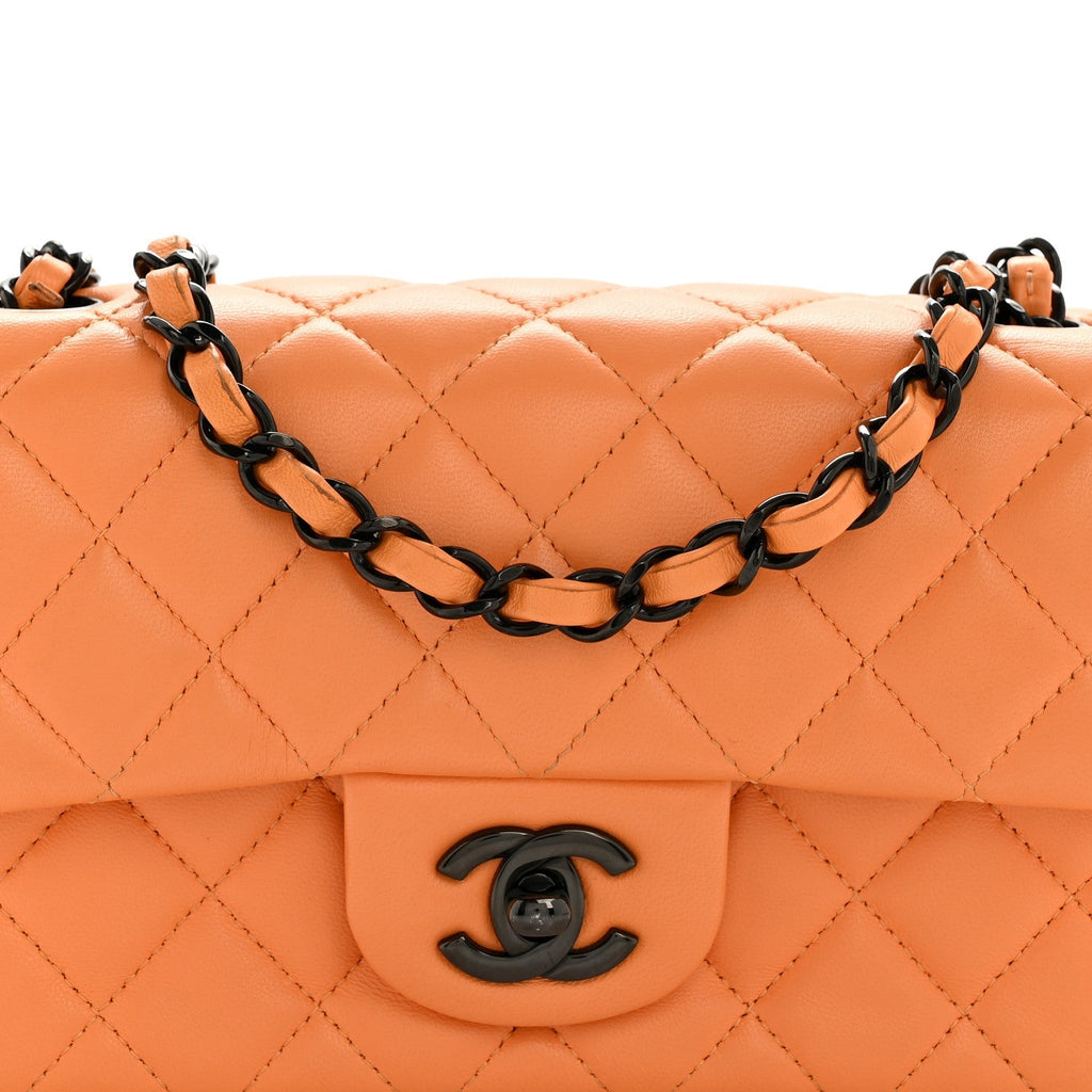Lambskin Quilted Mini Rectangular Flap Orange