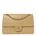 Lambskin Quilted Medium Double Flap Beige