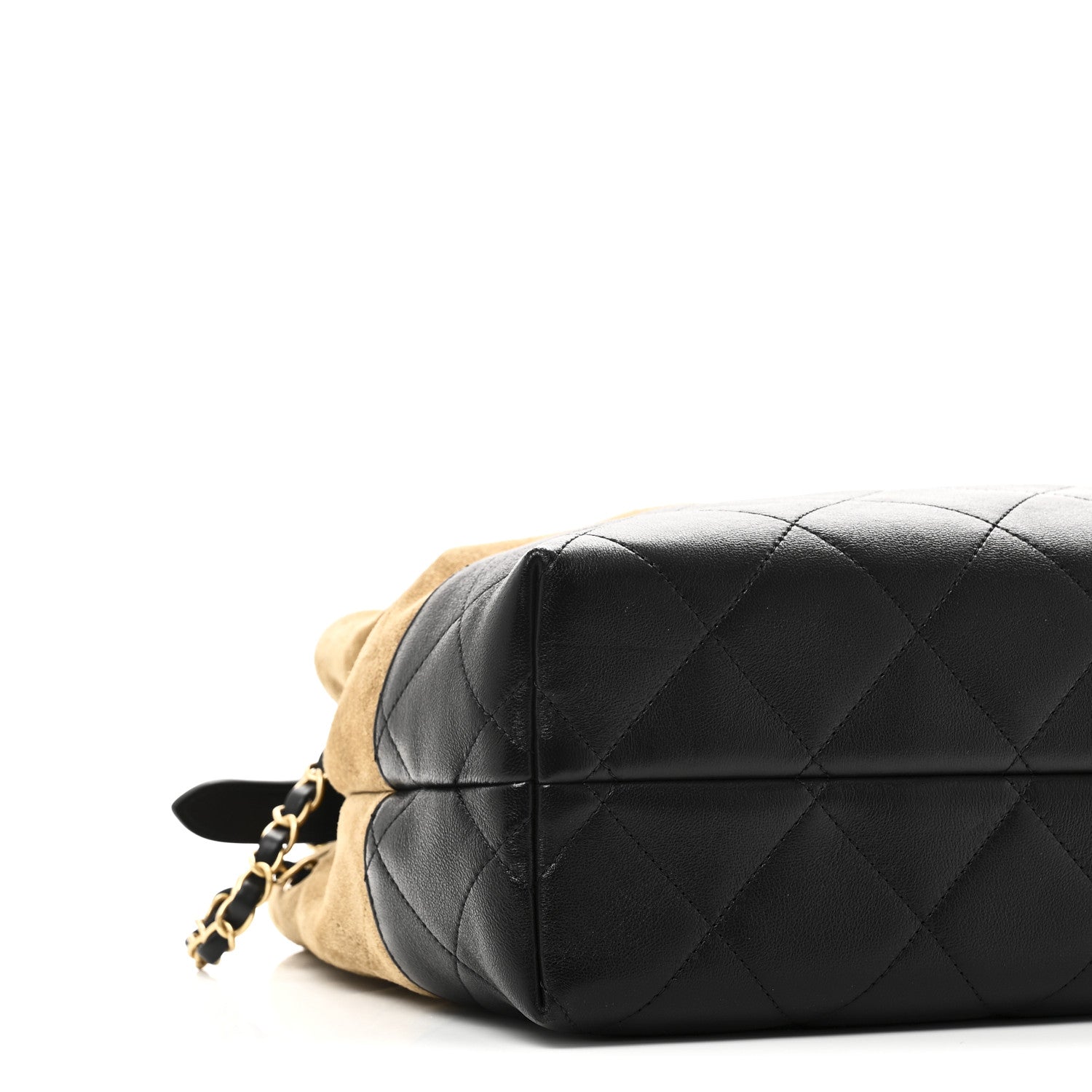 Suede Calfskin Shiny Lambskin Quilted Small Coco Base Shopping Bag Beige Black
