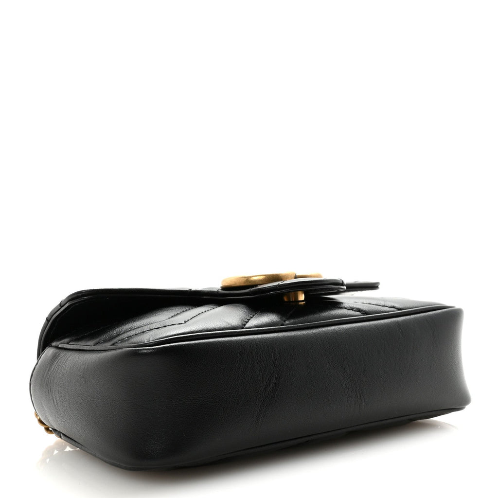 Calfskin Matelasse Super Mini GG Marmont Shoulder Bag Black
