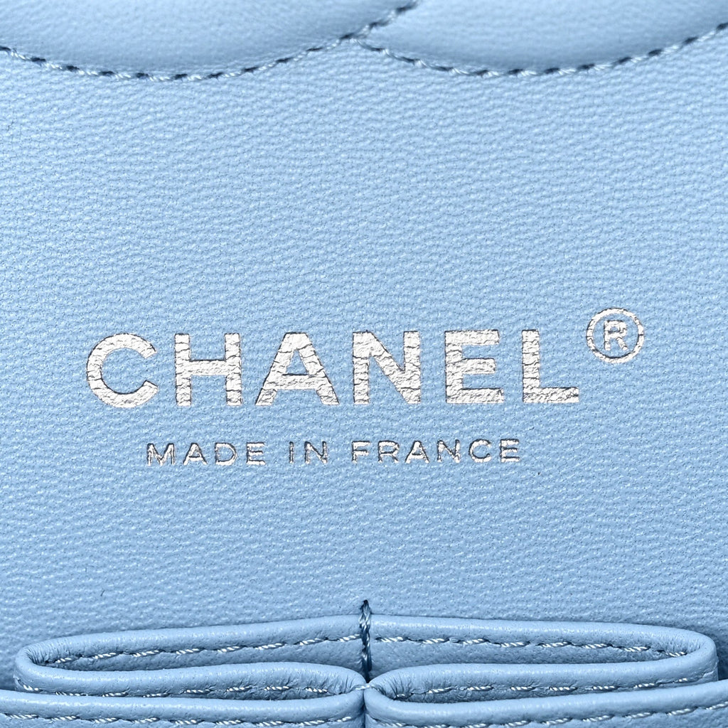 Denim Quilted Medium Double Flap Light Blue