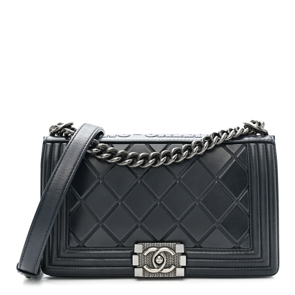 Calfskin Embossed Medium Paris Salzburg Boy Flap Navy