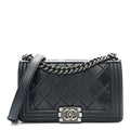 Calfskin Embossed Medium Paris Salzburg Boy Flap Navy